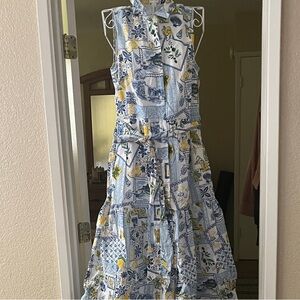 J. Crew  Floral Blue and Yellow Patchwork Dress Button Down w/pockets